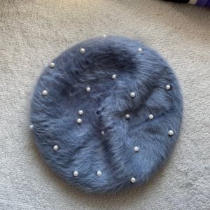 Glamorous Soft Beret in Gray With Pearl Embellishement